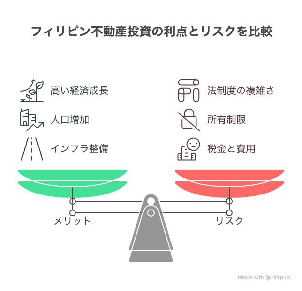 フィリピン不動産投資の利点とリスクを比較